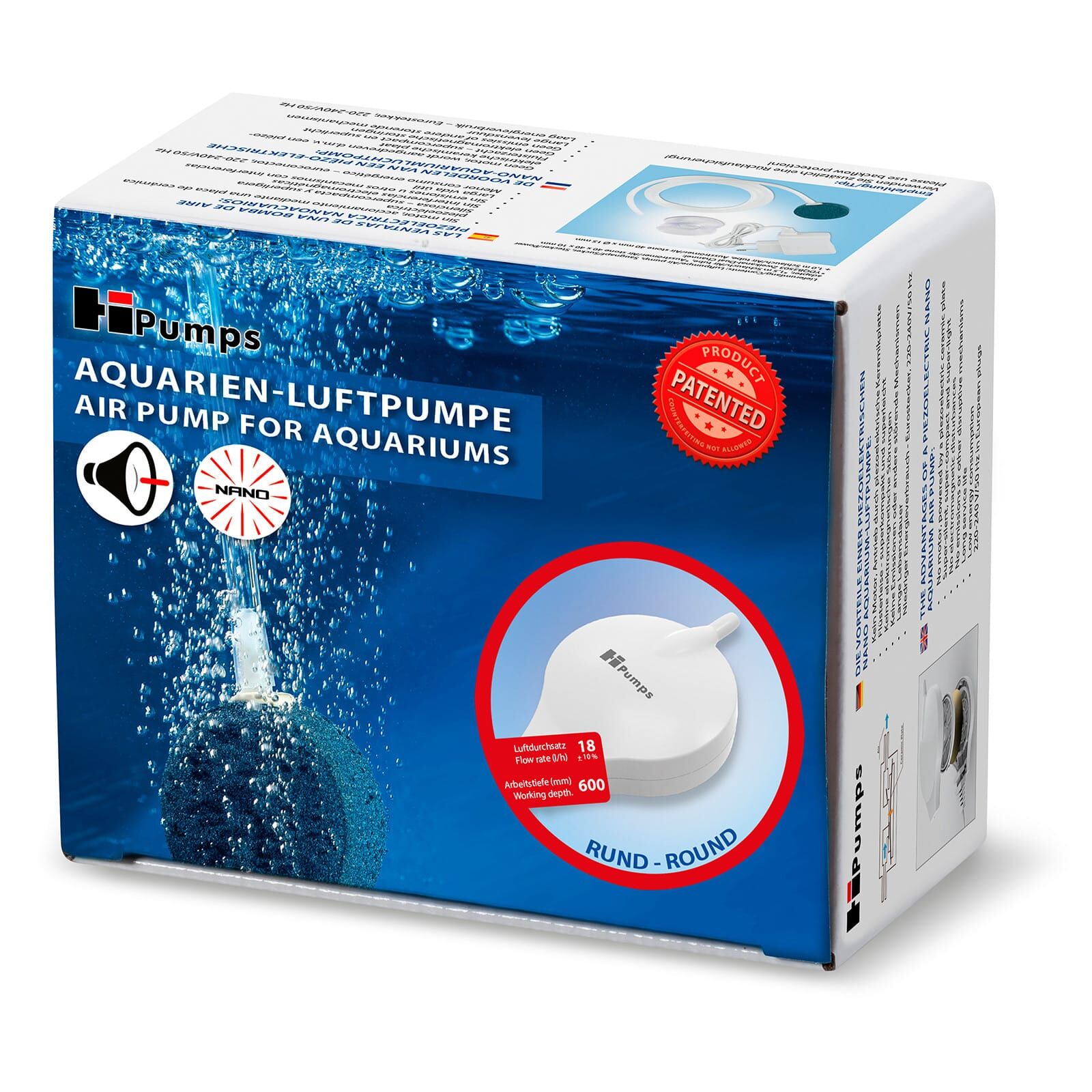 HiPumps - Nano Piezo - Luftpumpe - Rund - weiß - 18l/h